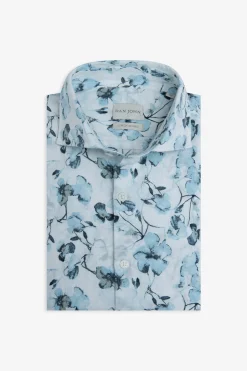 Camicia stampa fiore turchese