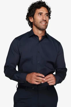 Camicia stretch unita blu slim