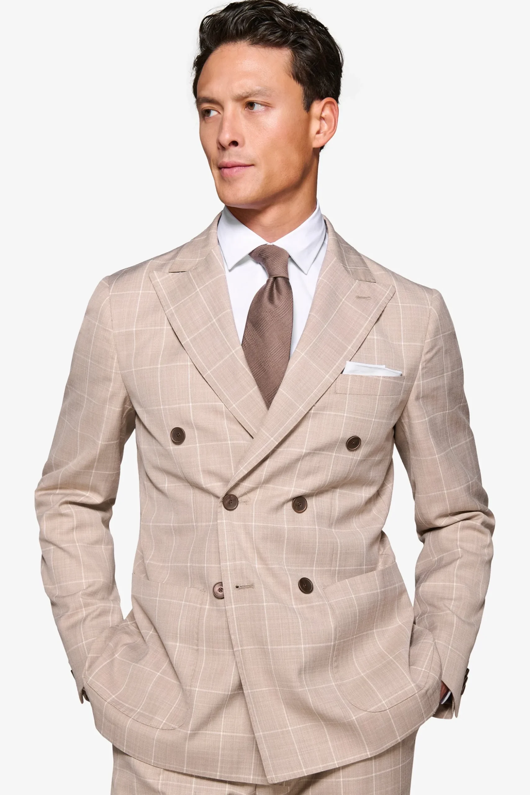 Giacca doppiopetto finestrata beige