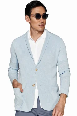 Giacca in maglia costa inglese celeste