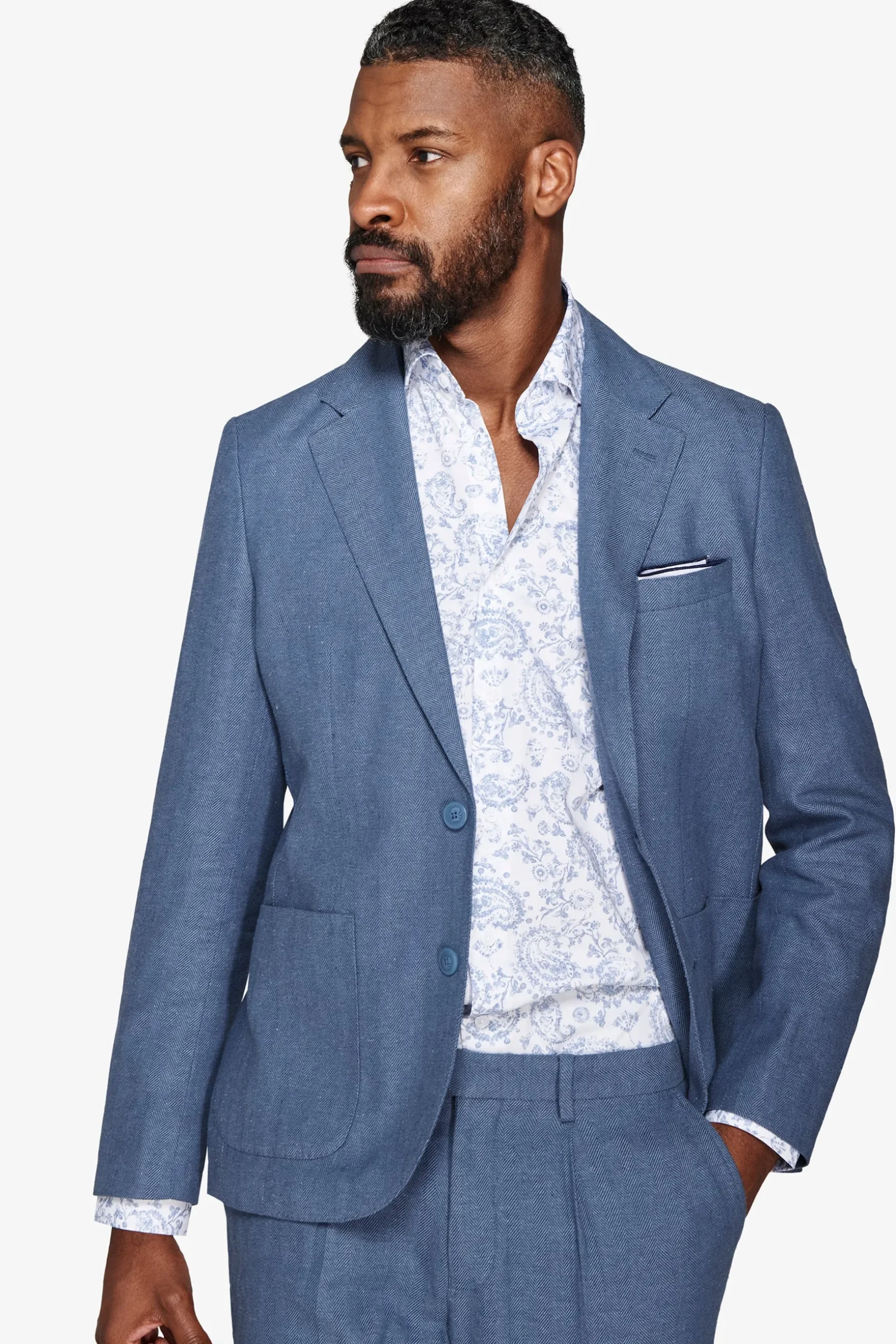 Giacca misto lino Herringbone avion