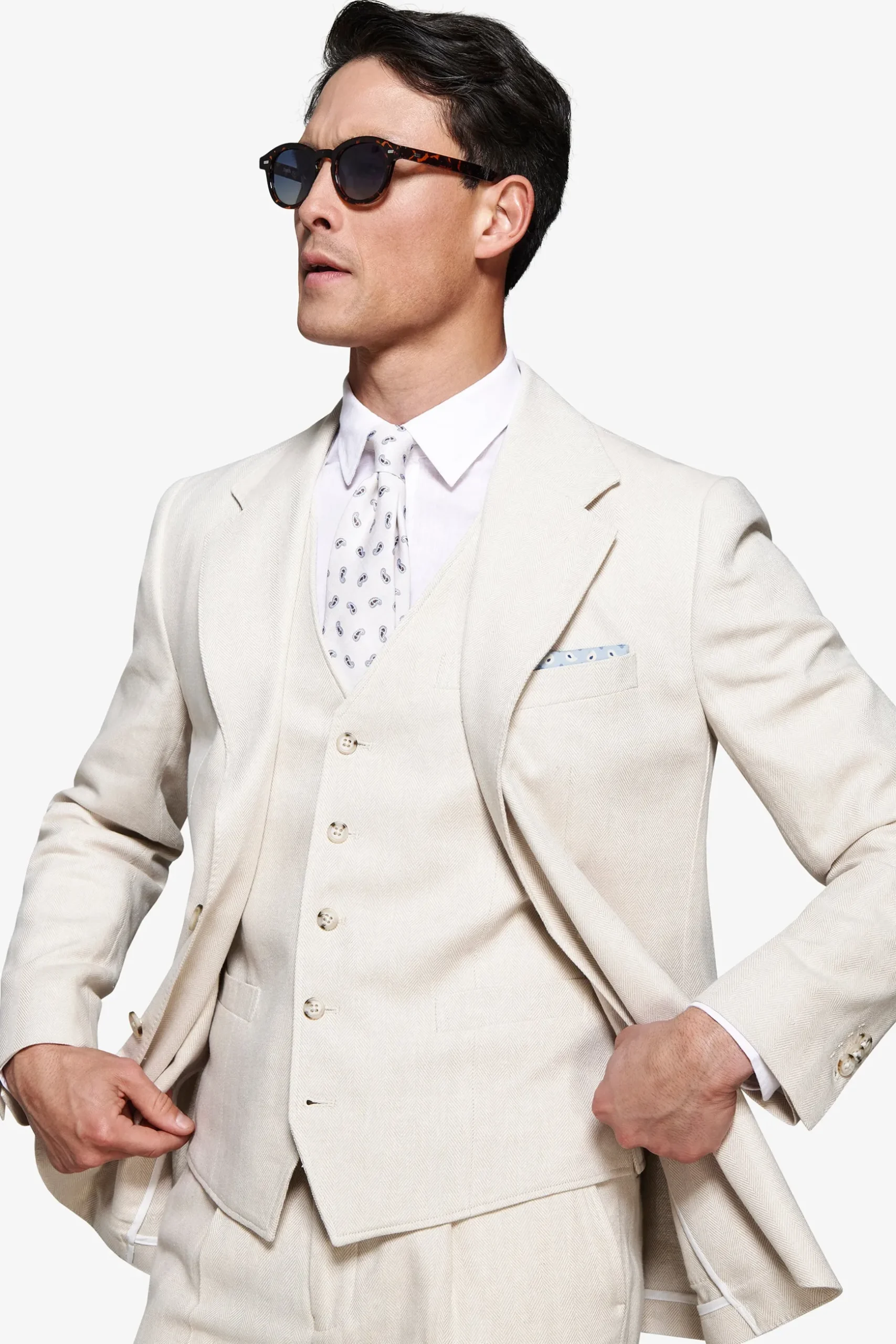 Giacca misto lino Herringbone sabbia