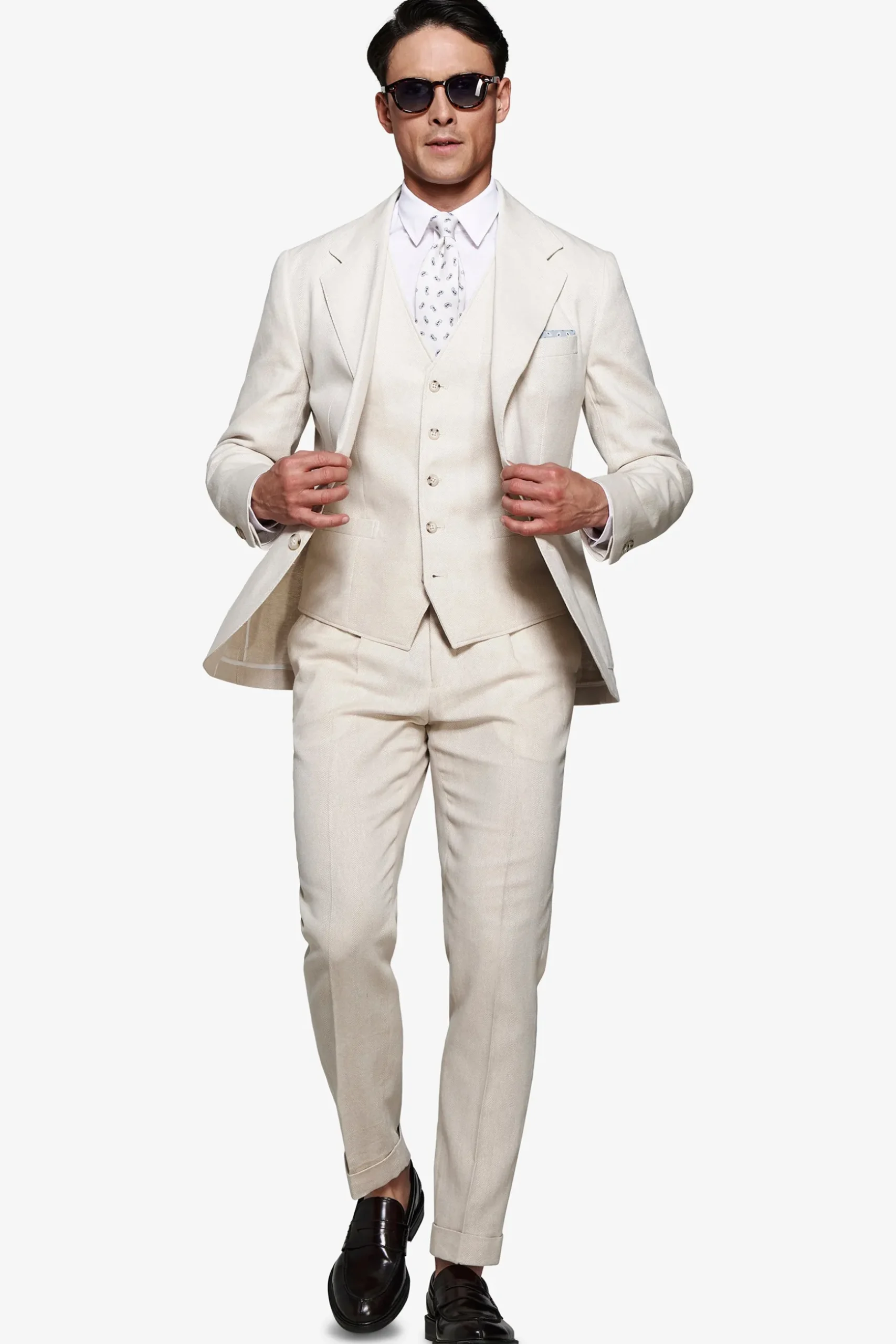 Giacca misto lino Herringbone sabbia
