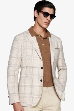 Giacca misto lino overcheck sabbia