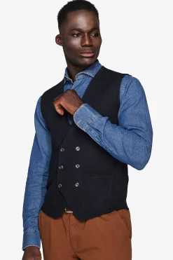 Gilet doppiopetto in maglia basic blu