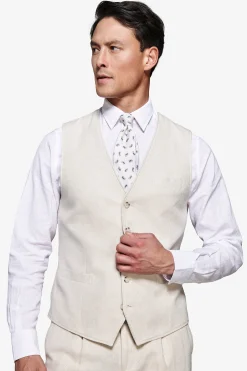 Gilet misto lino Herringbone sabbia