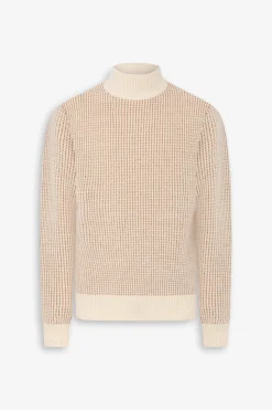 Maglia collo vulcano punto bicolore panna
