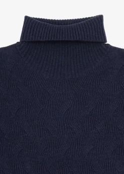 Maglia dolcevita a treccia discontinua blu