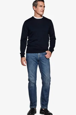Maglia girocollo basic in cotone blu