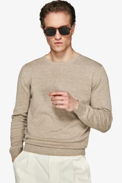 Maglia girocollo basic in cotone tortora