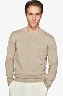 Maglia girocollo basic in cotone tortora