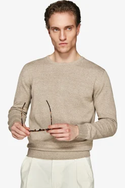 Maglia girocollo basic in cotone tortora