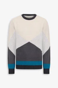 Maglia girocollo block color petrolio