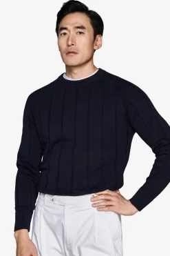 Maglia girocollo costa piatta navy