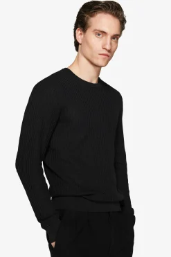 Maglia girocollo misto lino nera