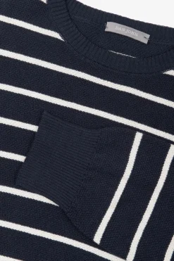 Maglia girocollo righe a contrasto blu
