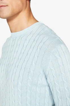 Maglia girocollo treccia costa piatta celeste