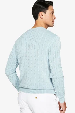 Maglia girocollo treccia costa piatta celeste