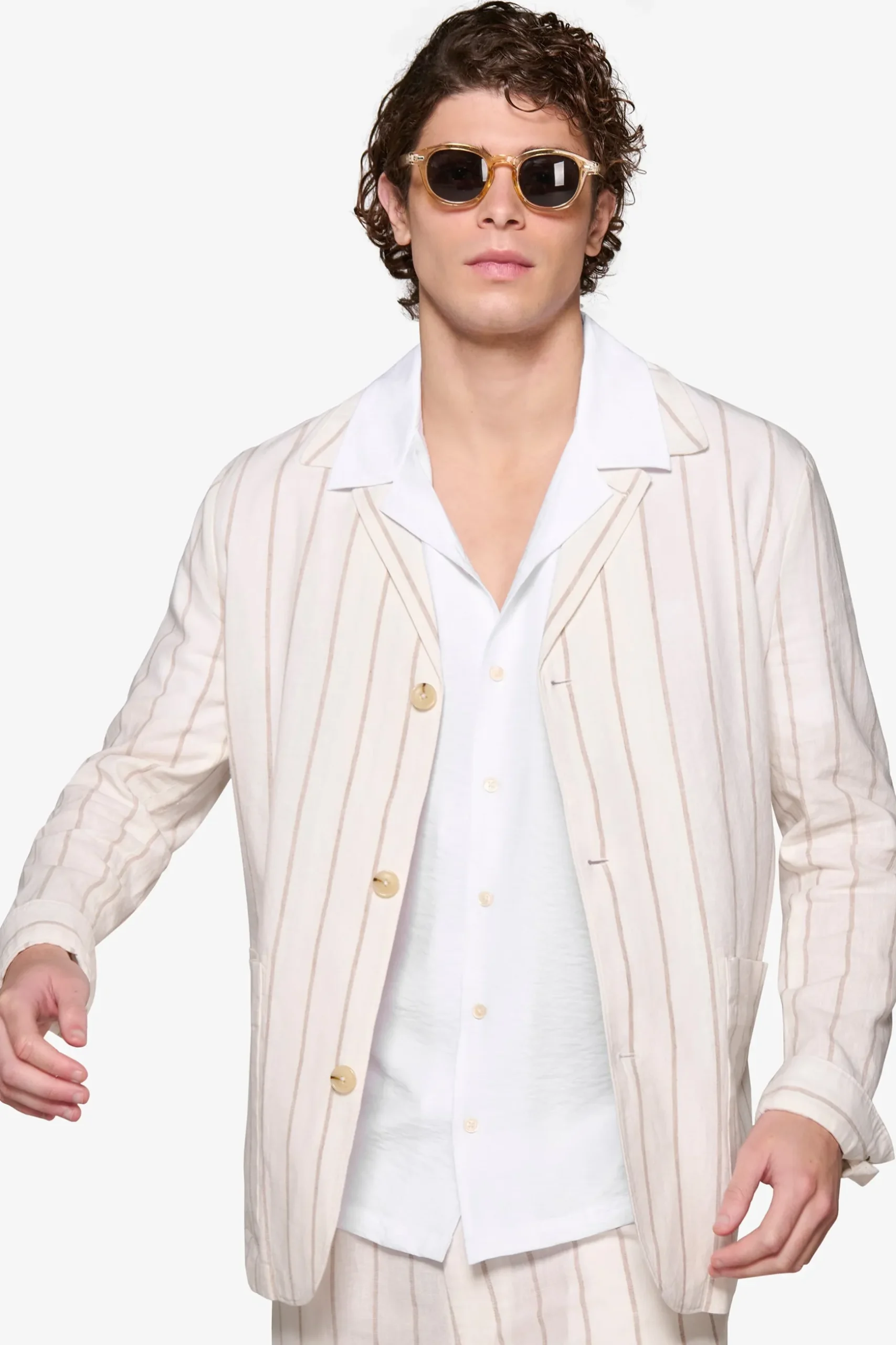 Overshirt gessata panna "Capri"