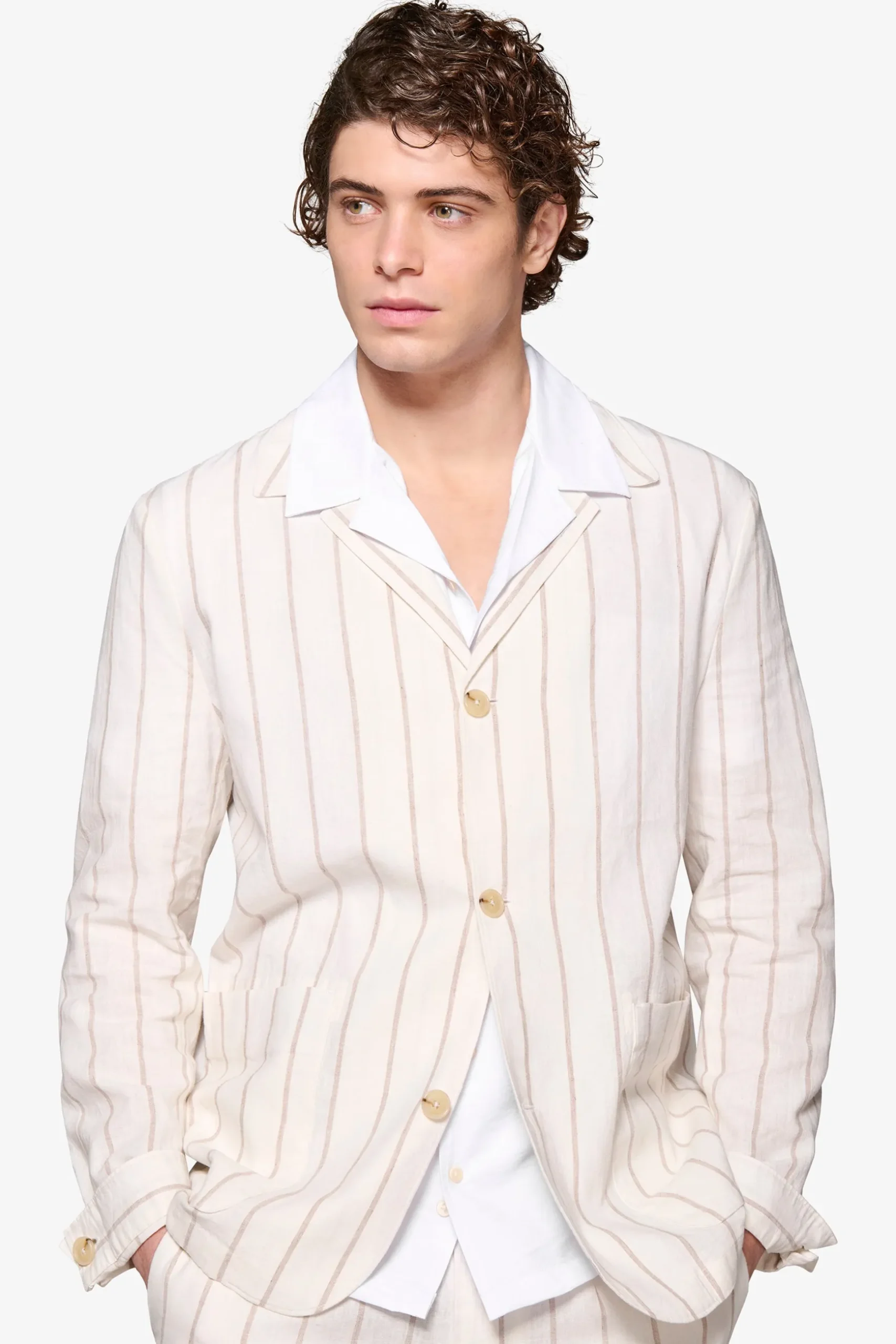 Overshirt gessata panna "Capri"