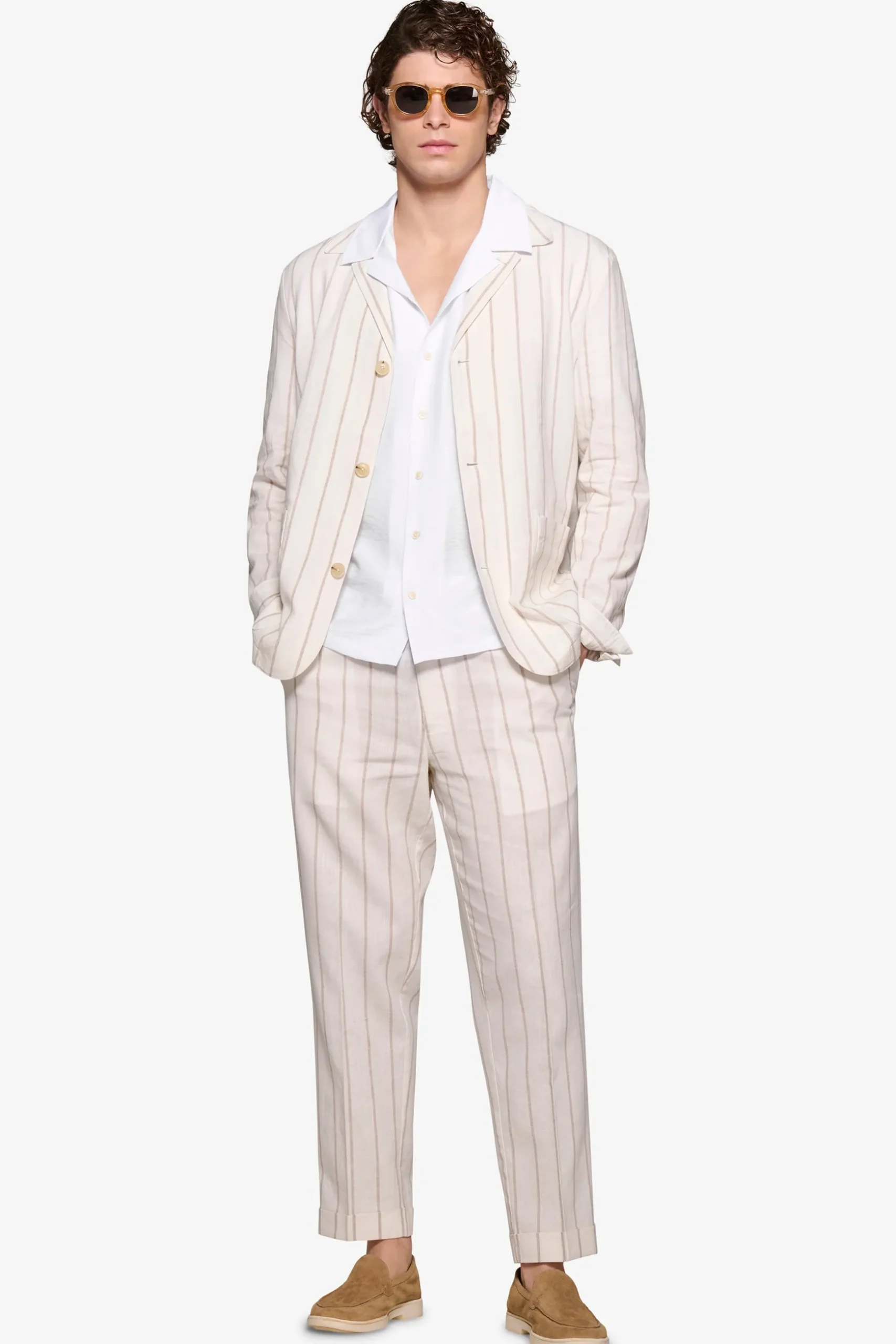 Overshirt gessata panna "Capri"