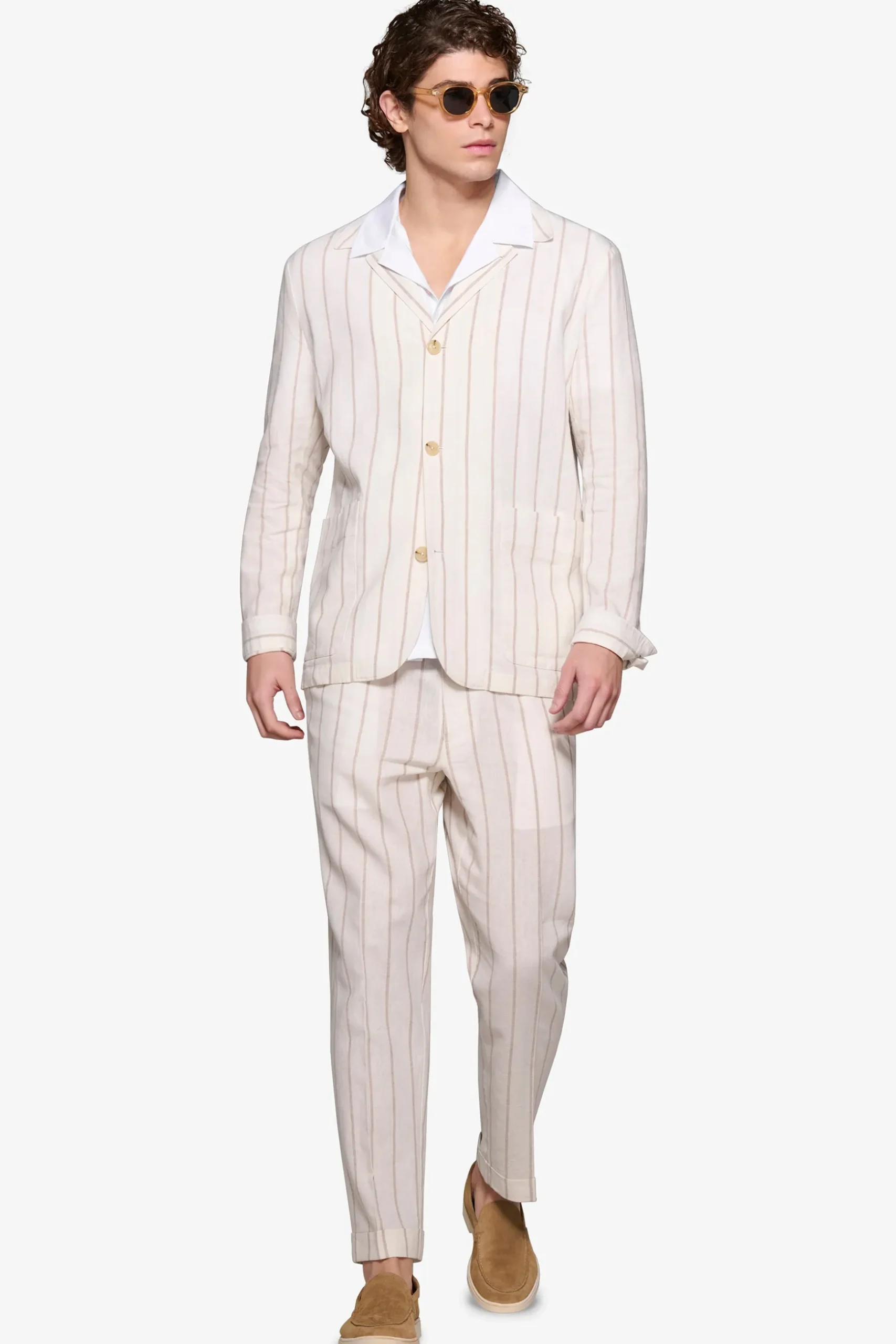 Overshirt gessata panna "Capri"