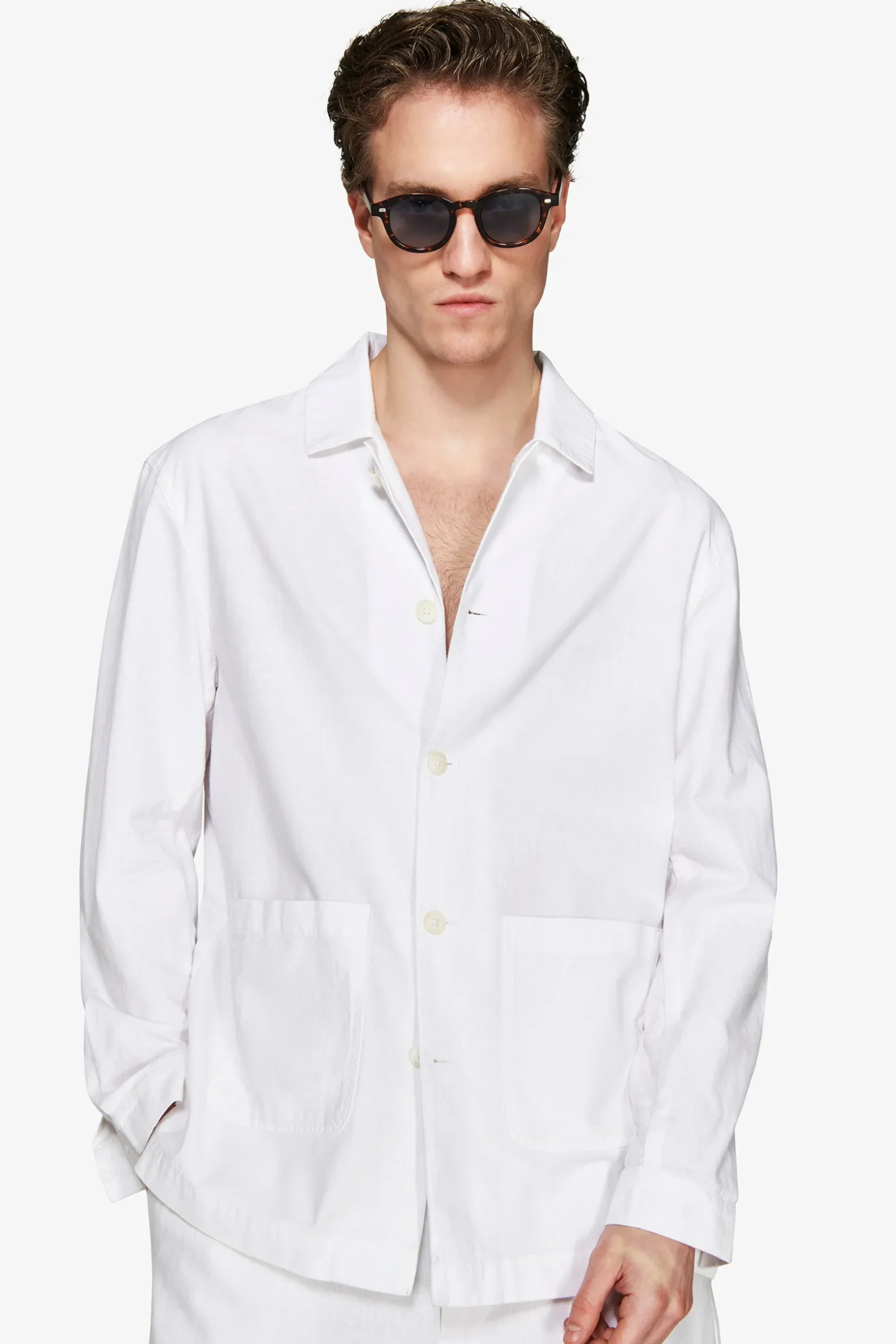Overshirt misto lino bianca "Volume"