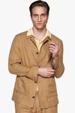 Overshirt misto lino tabacco