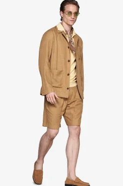 Overshirt misto lino tabacco