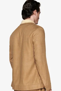 Overshirt misto lino tabacco