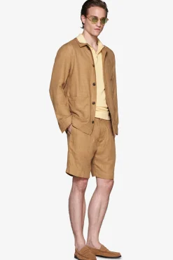 Overshirt misto lino tabacco