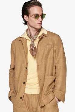 Overshirt misto lino tabacco