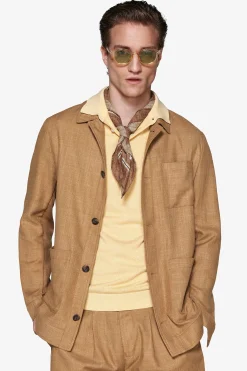 Overshirt misto lino tabacco