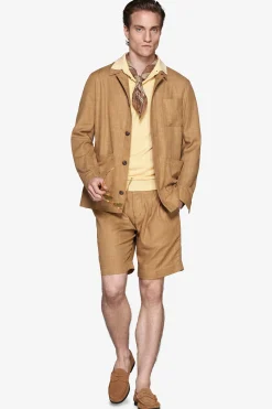 Overshirt misto lino tabacco
