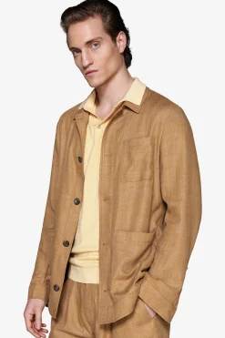 Overshirt misto lino tabacco
