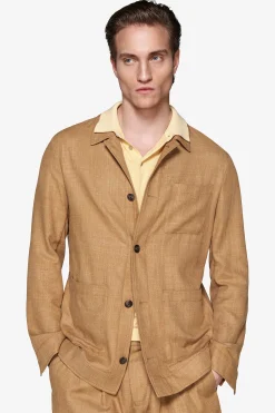 Overshirt misto lino tabacco