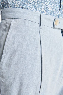 Pantaloni misto lino fiammati celesti
