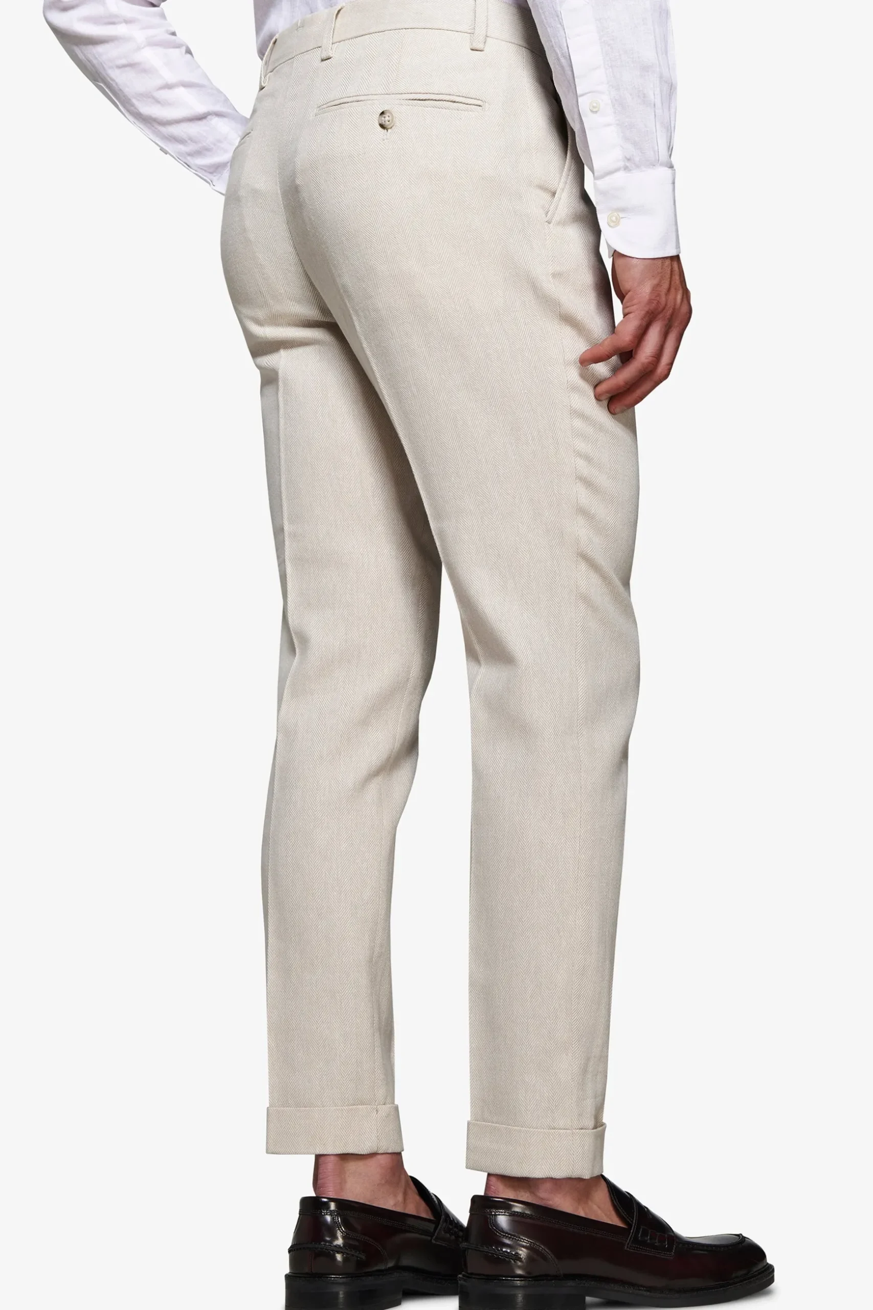 Pantaloni misto lino Herringbone sabbia