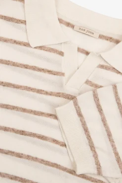 Polo in maglia a righe melange tortora