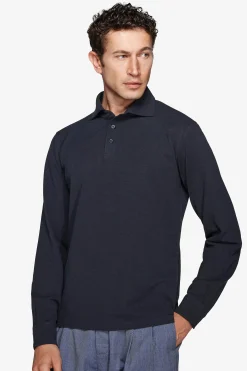 Polo in maglia con bottoni blu