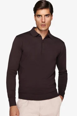 Polo in maglia con bottoni marrone