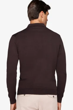 Polo in maglia con bottoni marrone