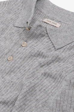 Polo in maglia costa piatta melange grigia