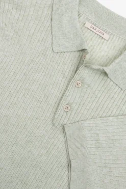 Polo in maglia costa piatta melange salvia
