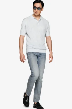 Polo in maglia misto lino celeste