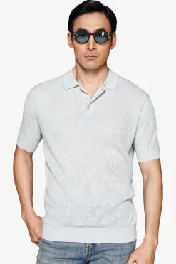 Polo in maglia misto lino celeste