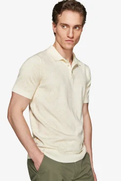 Polo in maglia stampa floreale sabbia