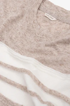 T-shirt in maglia a righe beige