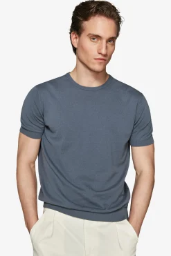 T-shirt in maglia basic in cotone avion
