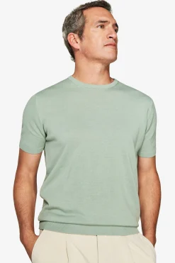 T-shirt in maglia basic in cotone verde chiaro